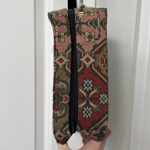 Vintage 80s 90s Y2K Needlepoint Tapestry Purse Handbag Structured Travel Case - Picture 7 of 15